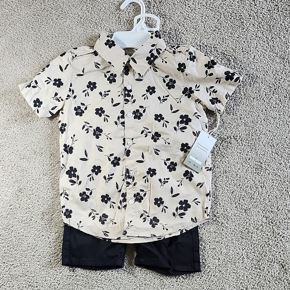 Stitch & Stone Toddler Boy Floral Shirt & Shorts Matching Set / Size 5 NWT